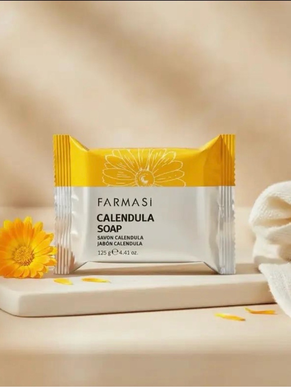 Farmasi Calendula Soap Bar - Yellow and White Packaging